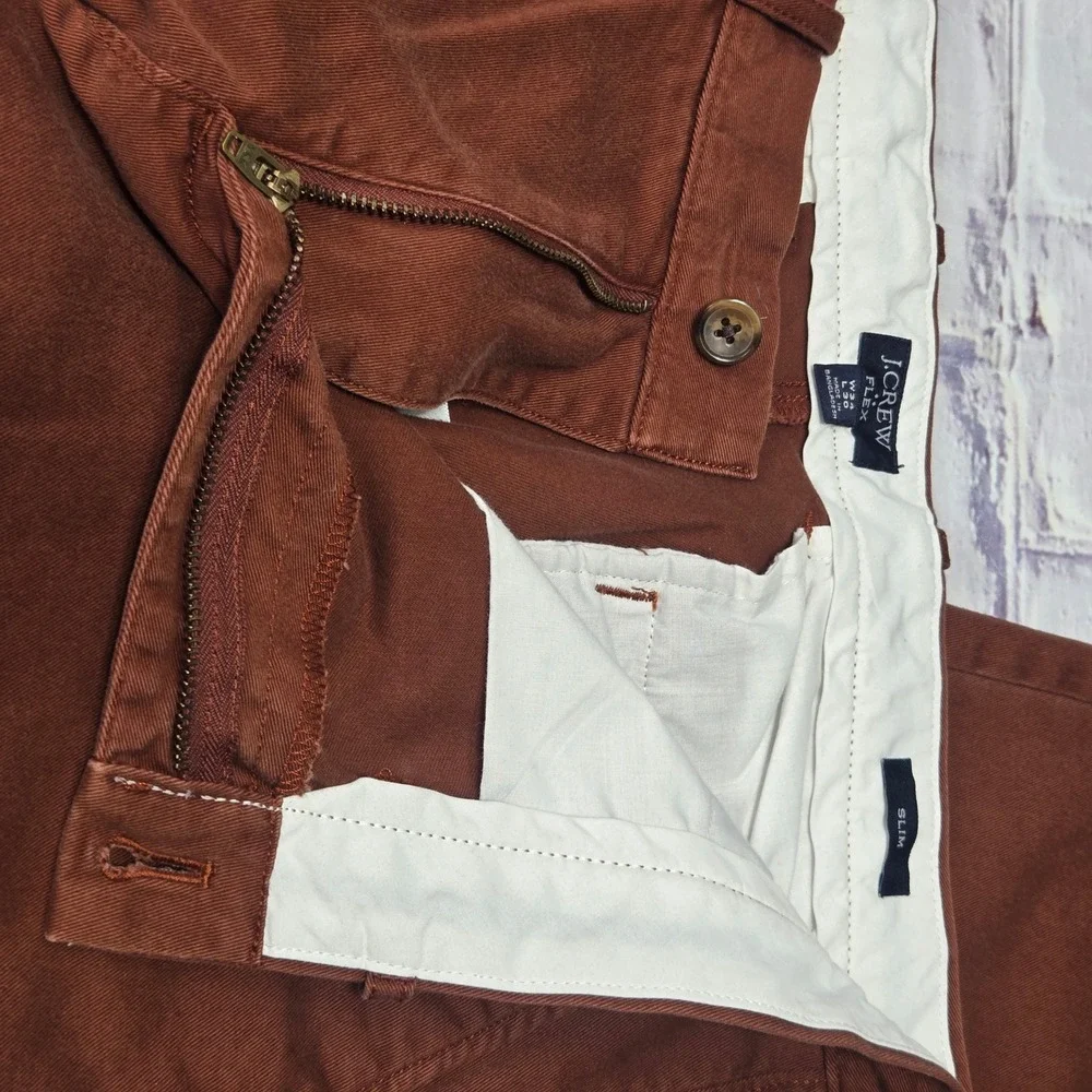 J.Crew Chino Pants Brown Flex Slim Re-Imagined Casual Dress Golf Mens 34x30